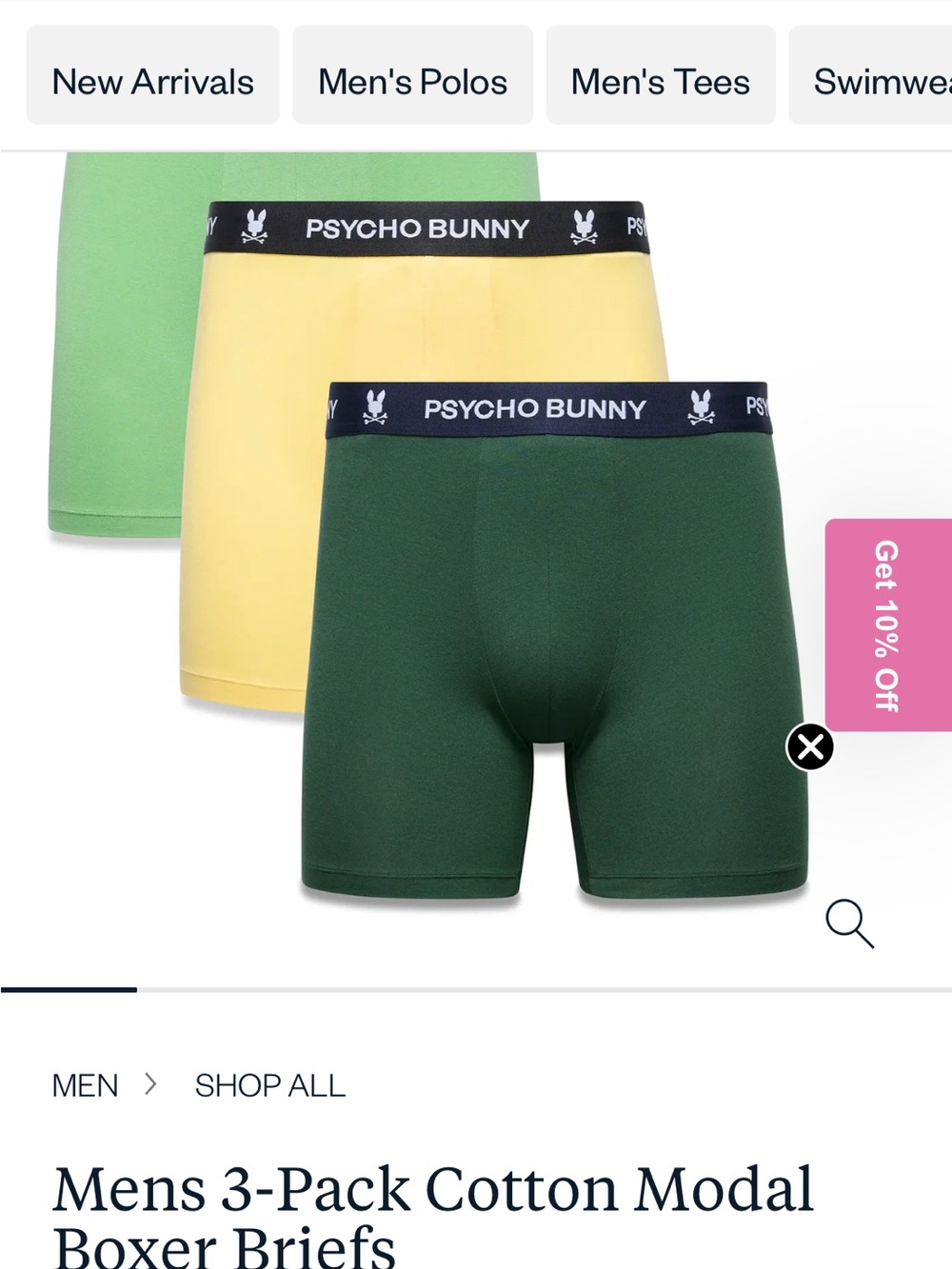Psycho Bunny Men’s 3-Pack Boxer Briefs in Dark Green, Yellow, and Light Green